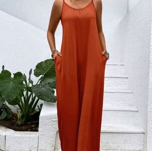 Solid Rust color Hidden Pocket Maxi Cami Jumpsuit